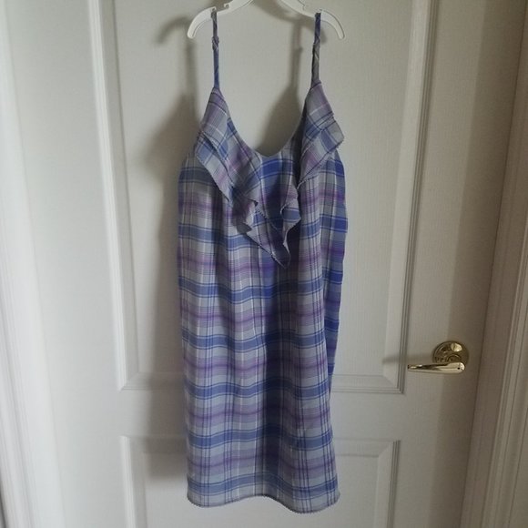 I Love Ronson  Plaid Ruffle Neckline Slip Dress Size L - Picture 1 of 10